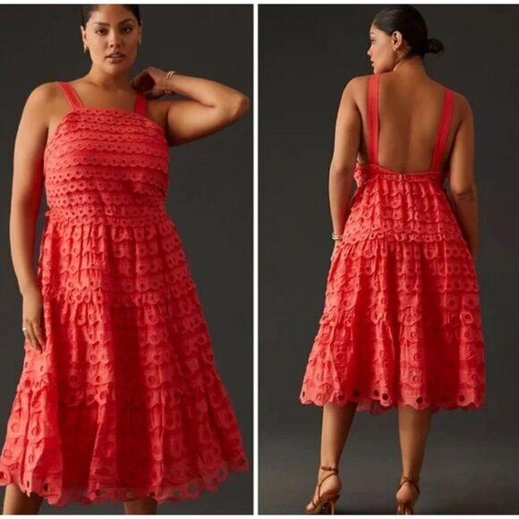 NWT ANTHROPOLOGIE MAEVE EYELET MIDI DRESS, $260 Sz 12 - Picture 1 of 12